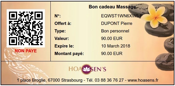 Bon cadeau pour un massage chez Hoasens à Strasbourg